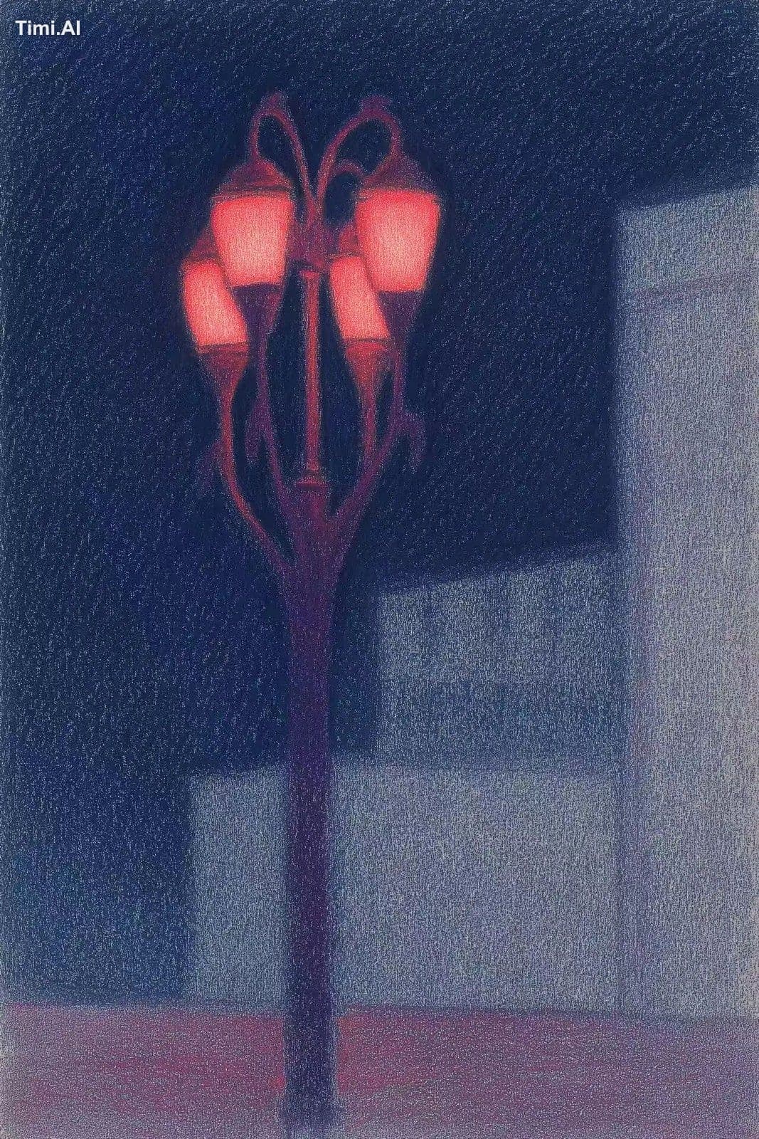 colored pencil drawing of an art nouveau-style street light