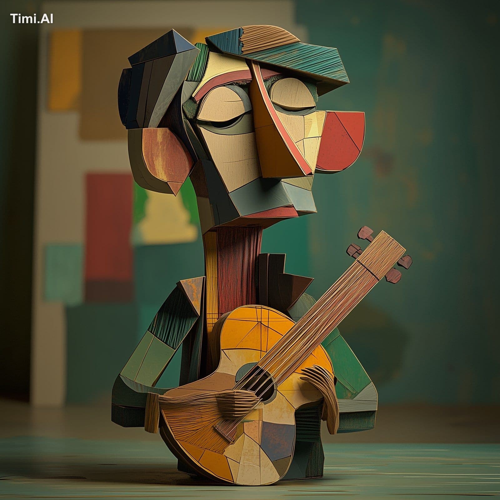 3d illustration, C4D, the old guitalist by pablo picasso, oc