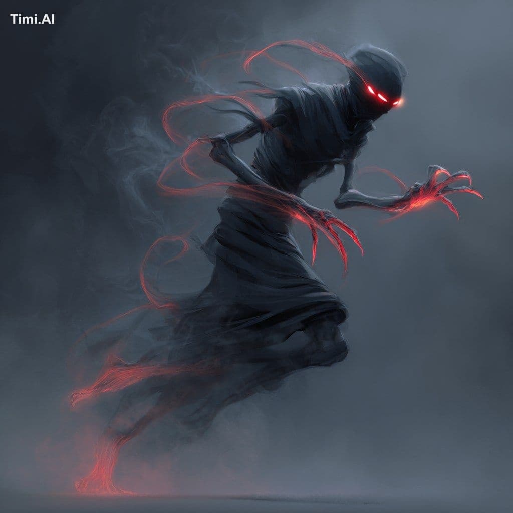 full body side shot photo of twisting, writhing, smoke billo