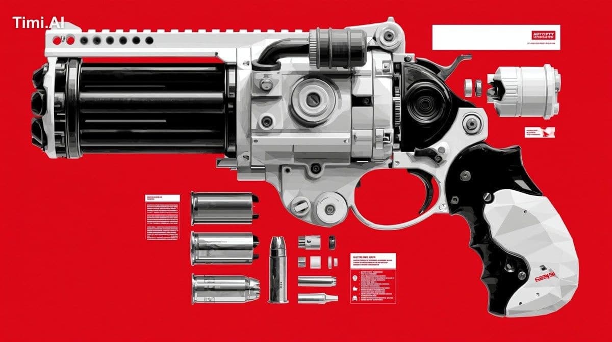 Autopsy infographic of geometric low-polygon gatling gun hyb