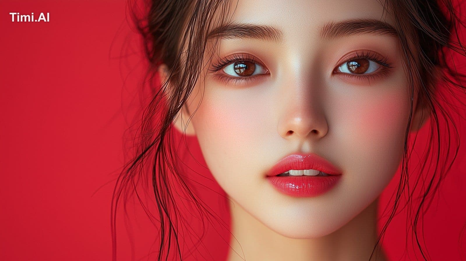 Portrait of beautiful woman,mid shot,clean skin, light pink