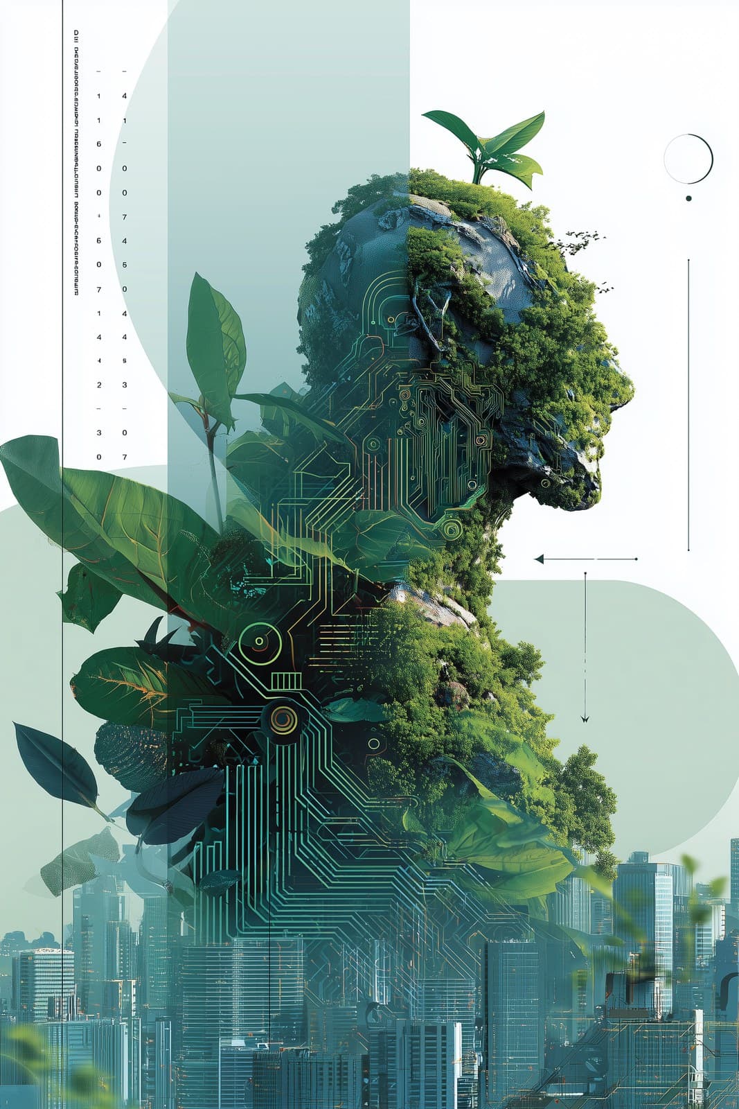 a futuristic poster showing harmony between technology and n