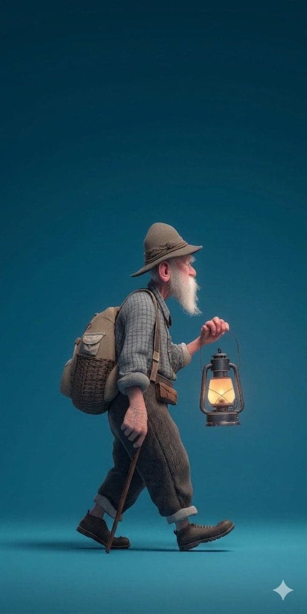 ​A stylized 3D rendered full-body profile portrait of an eld