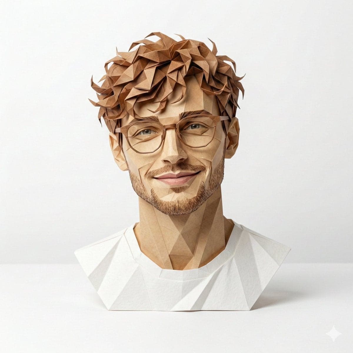 A hyper-detailed, origami-style version of a person, folded
