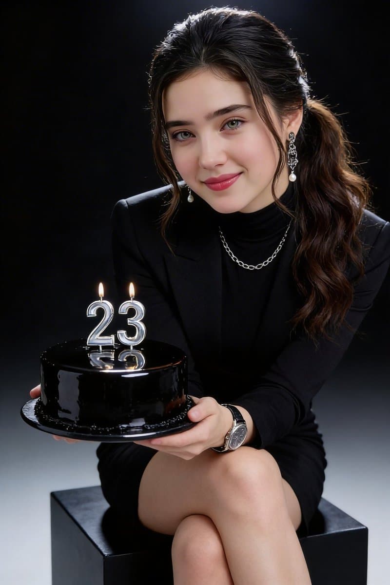 A bold, high-contrast studio photoshoot featuring a woman wi