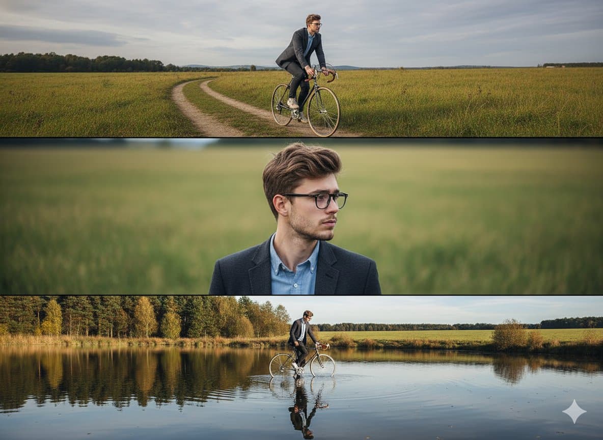 Moments of quiet adventure, from open fields to reflective w