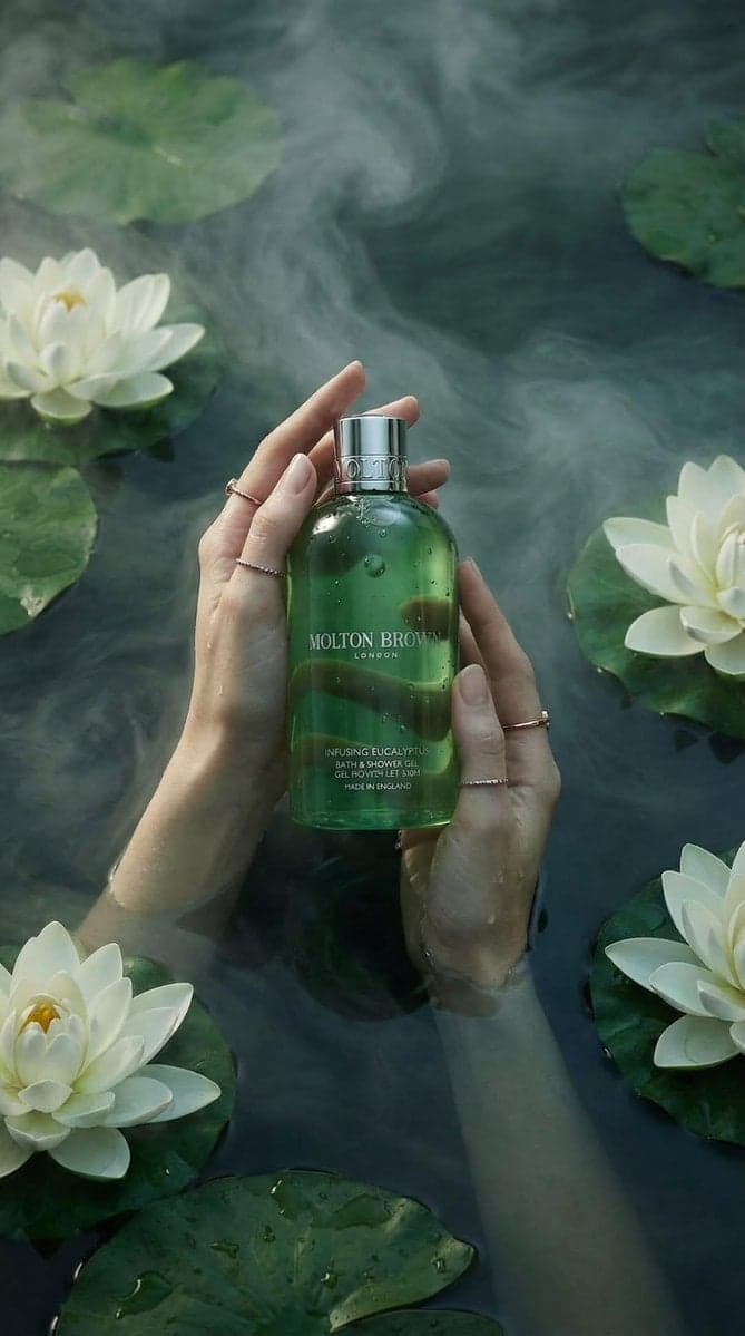 Luxury product photography of a green translucent bath and s
