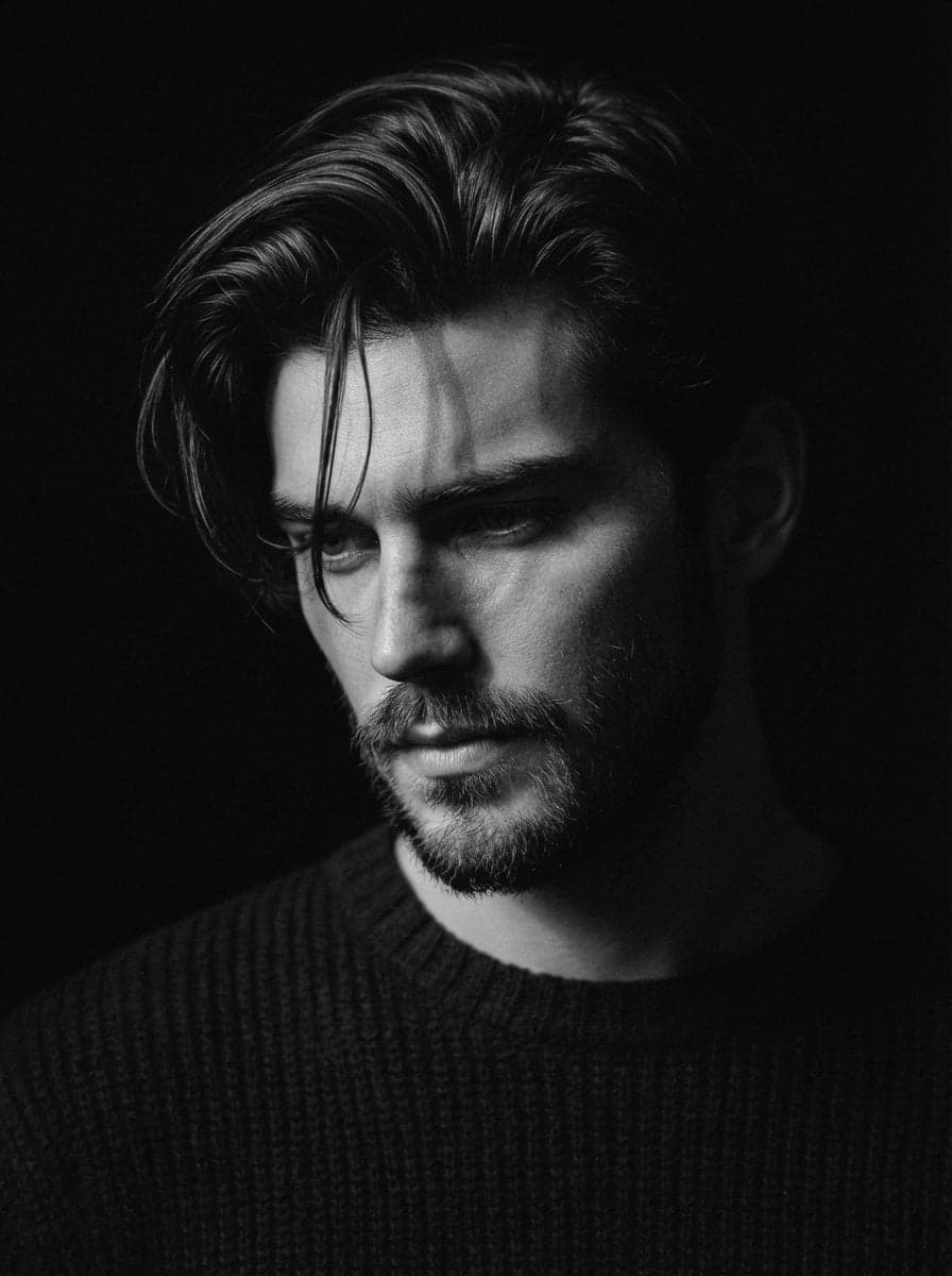 Close-up black and white portrait of a man use image face re