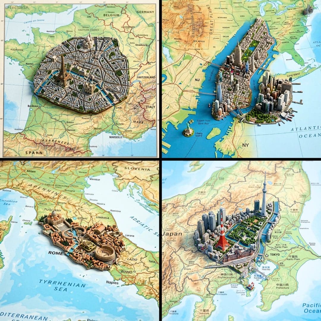 Ultra-realistic top-down geographic map with precise cartogr