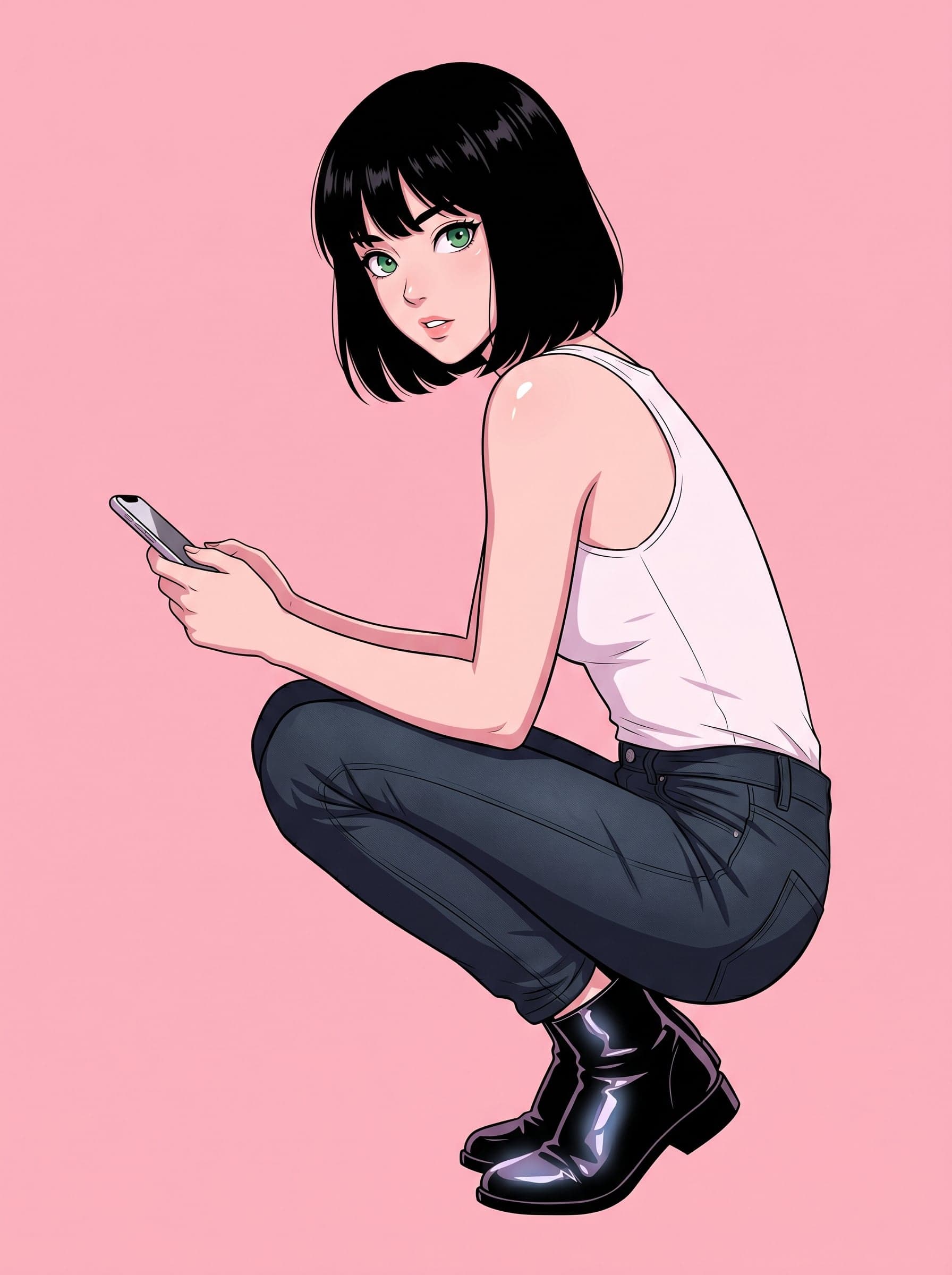 A stylized anime-inspired portrait features a young woman wi
