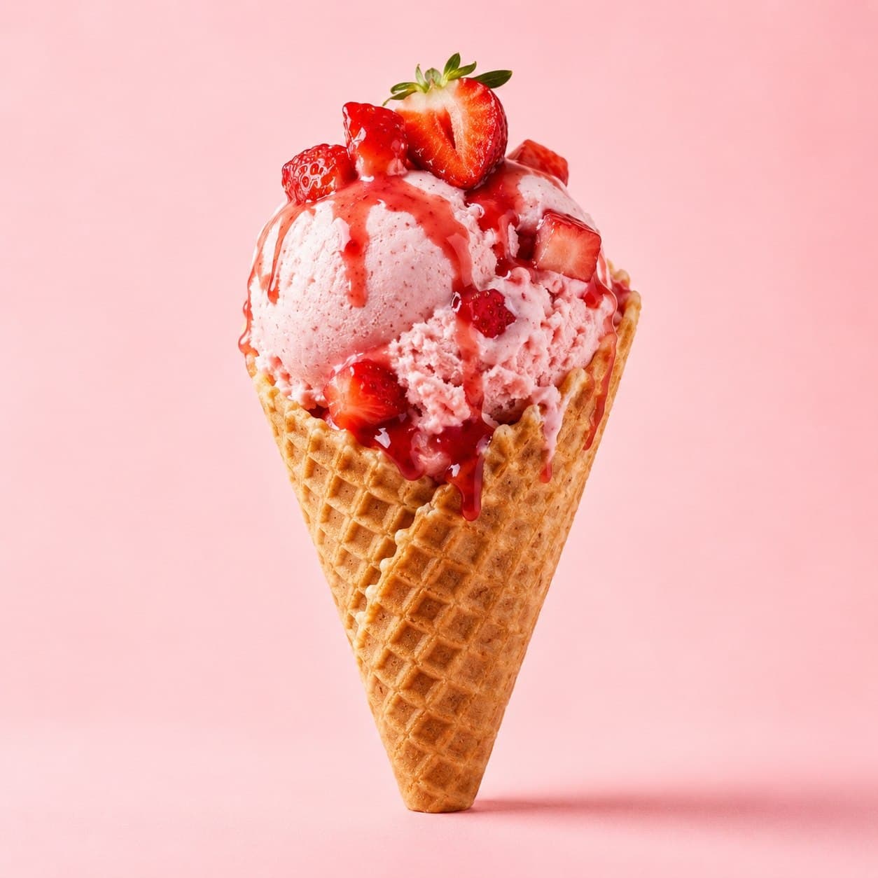 A premium dessert product photograph of a strawberry ice cre