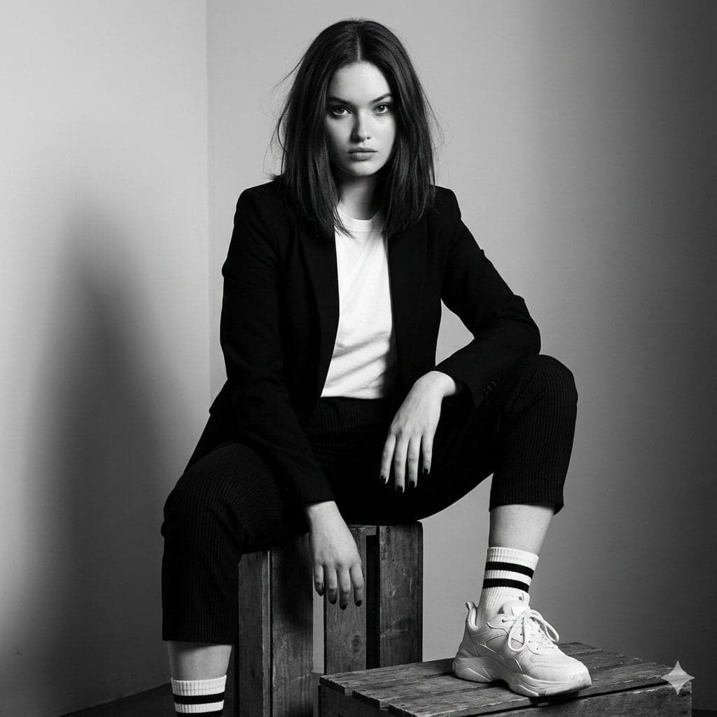 Create a realistic portrait (100% identical face, no editing