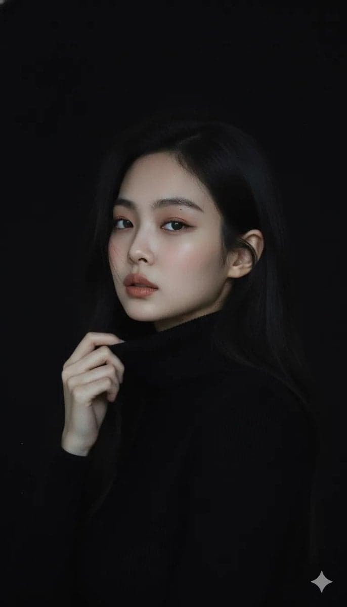 Moody cinematic portrait of a young woman with clear fair sk