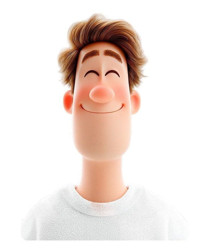3D avatar of a man, with a happy face on a white background,