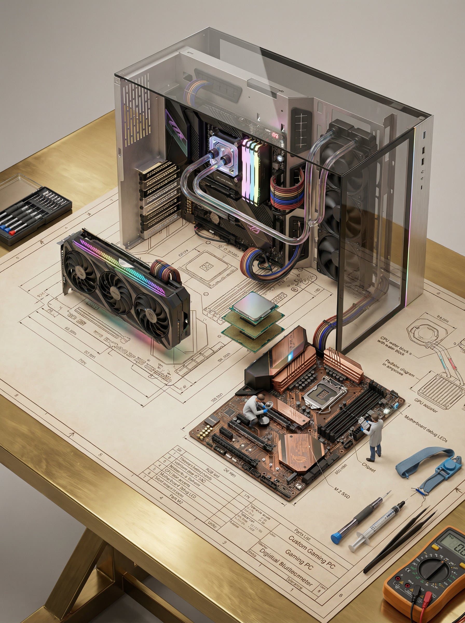 A detailed technical blueprint of a high-performance AI GPU 