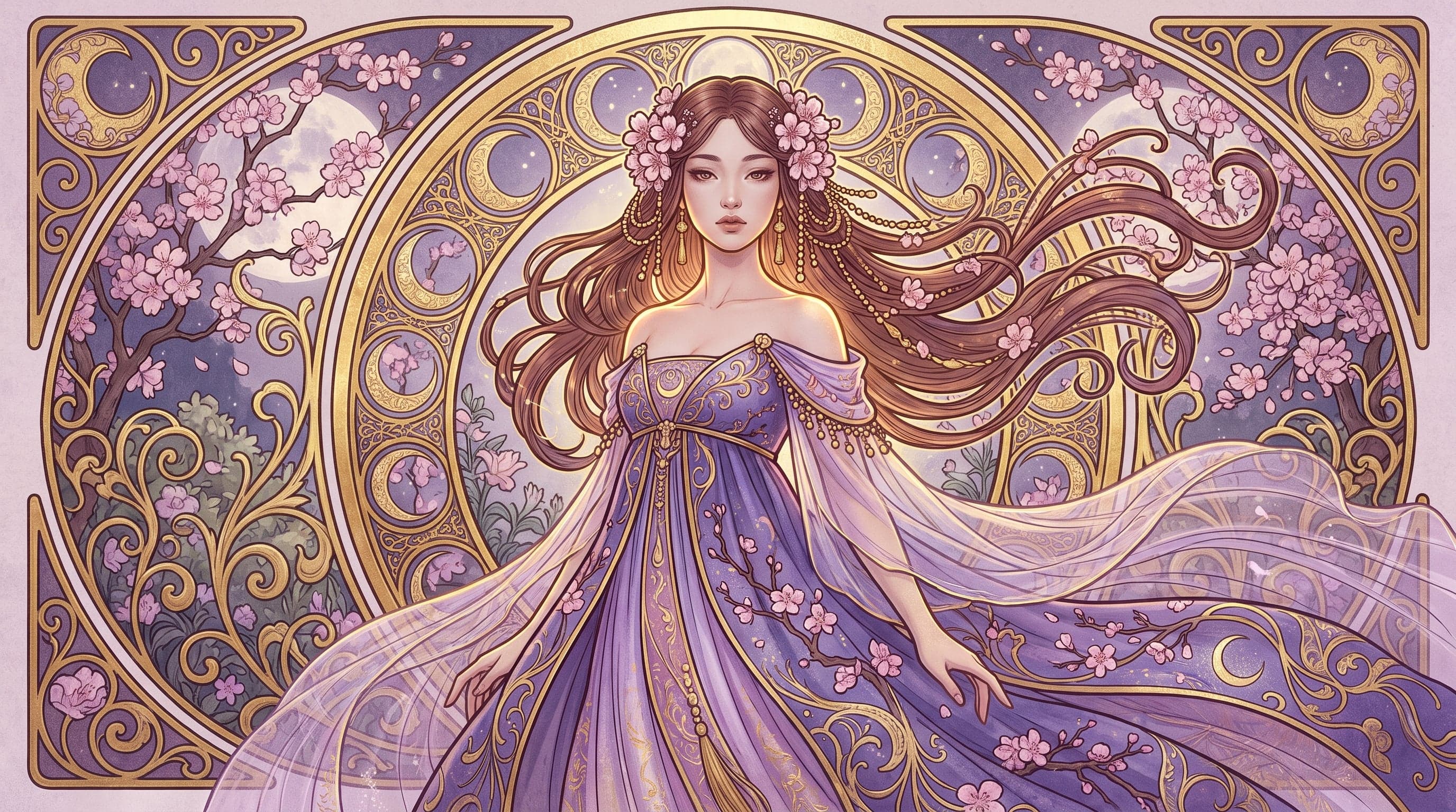 horizontal format; an exquisitely ornate Art Nouveau-style p