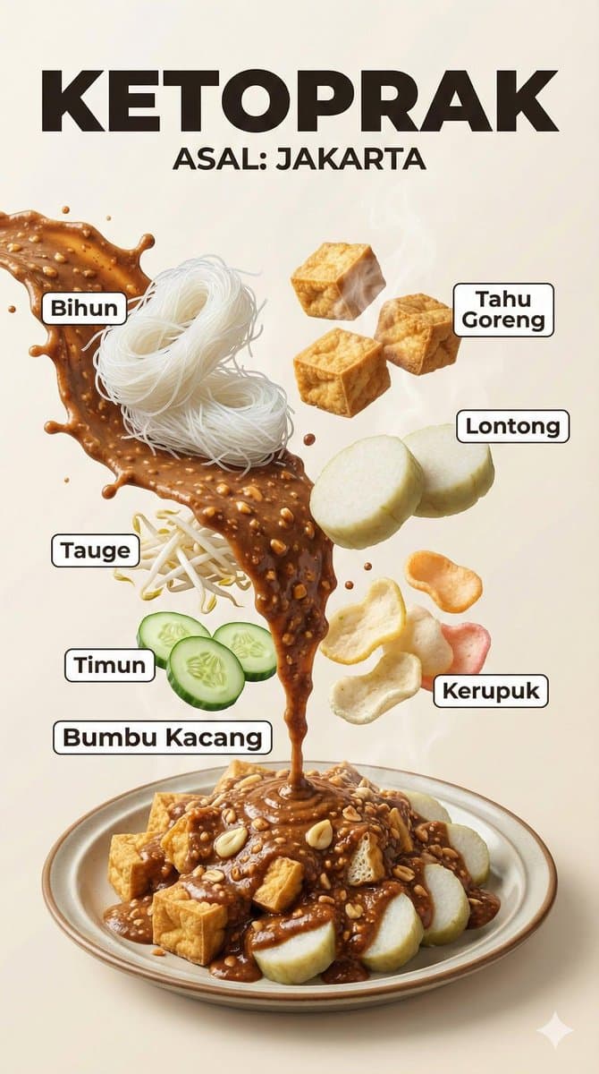 A hyper-realistic Indonesian food infographic poster with dr