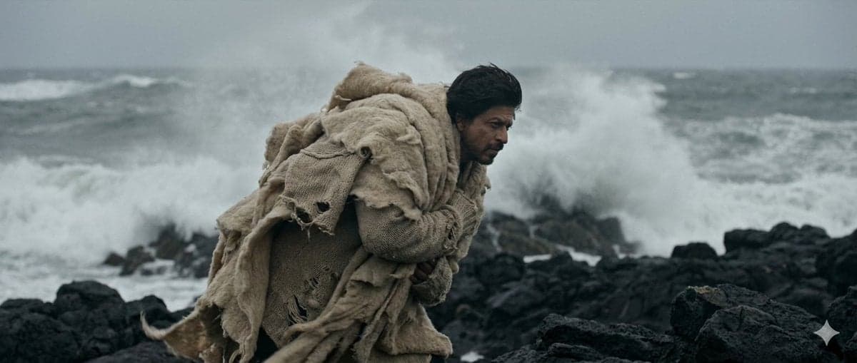 Wide shot, subject acts as an anchor against a raging wind.