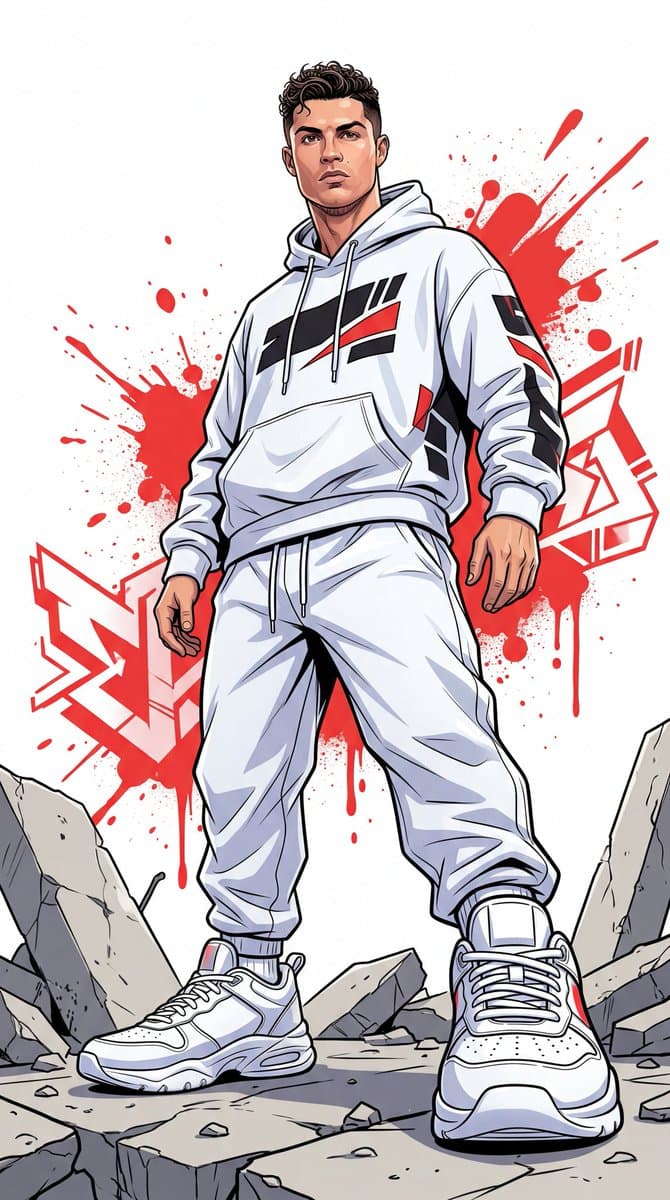 A dynamic full-body urban illustration of a man (use the exa
