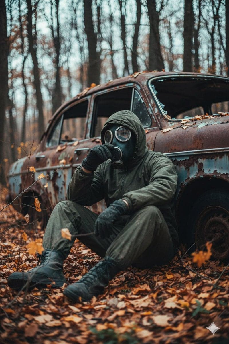 A cinematic, ultra realistic post apocalyptic scene of a lon