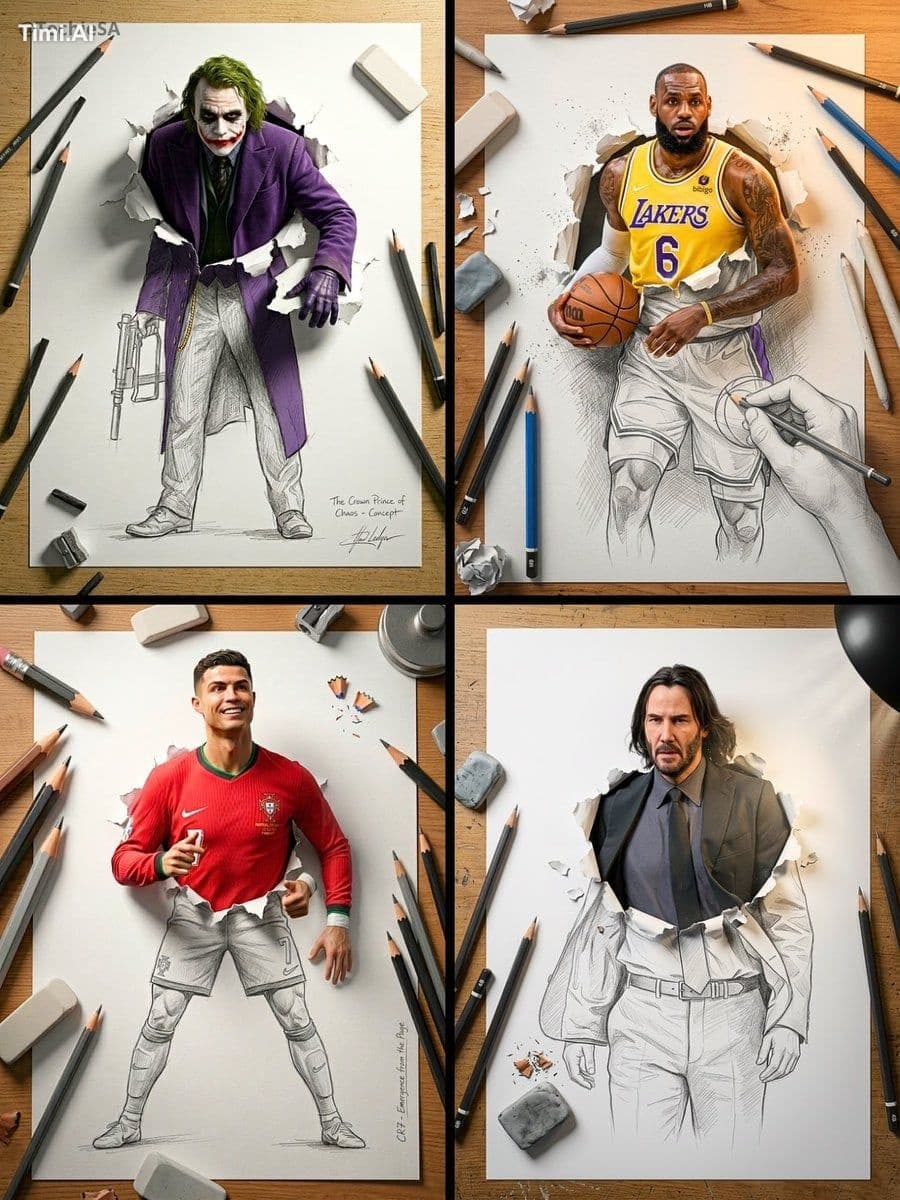 A stunning Trompe L’oeil 3D composition, where the subject—u