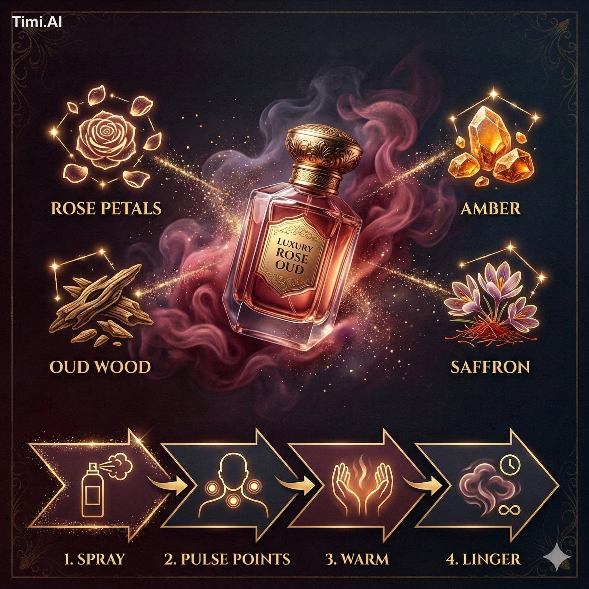 Ultra-viral product infographic.
Showcase a LUXURY ROSE OUD