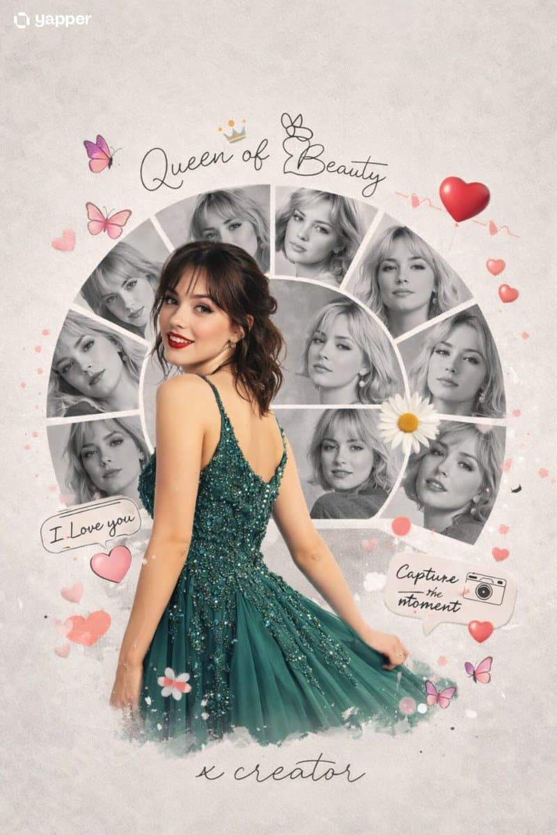 A creative romantic digital photo collage featuring a young 
