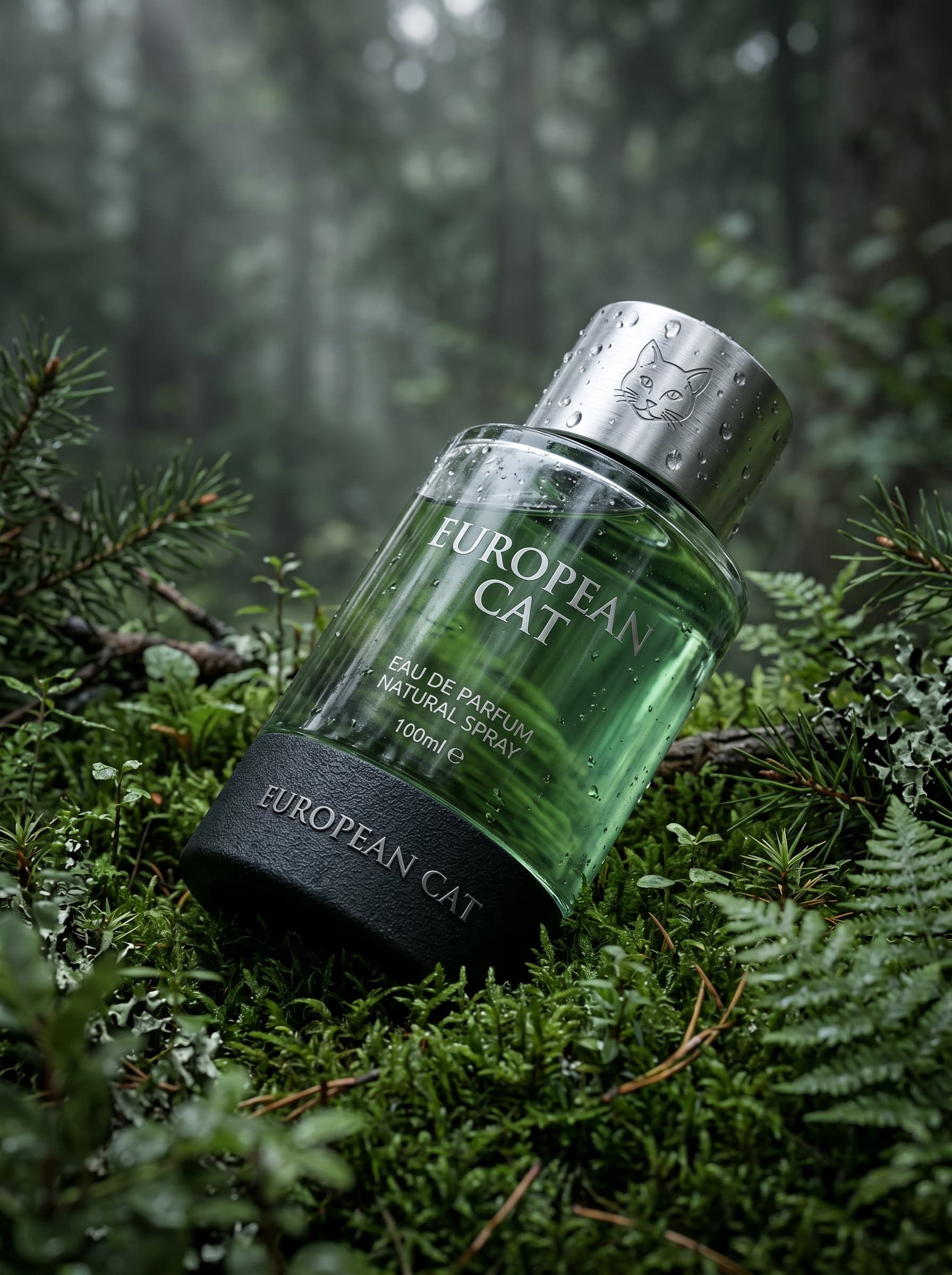 Ultra-realistic premium fragrance product shot of a EUROPEAN