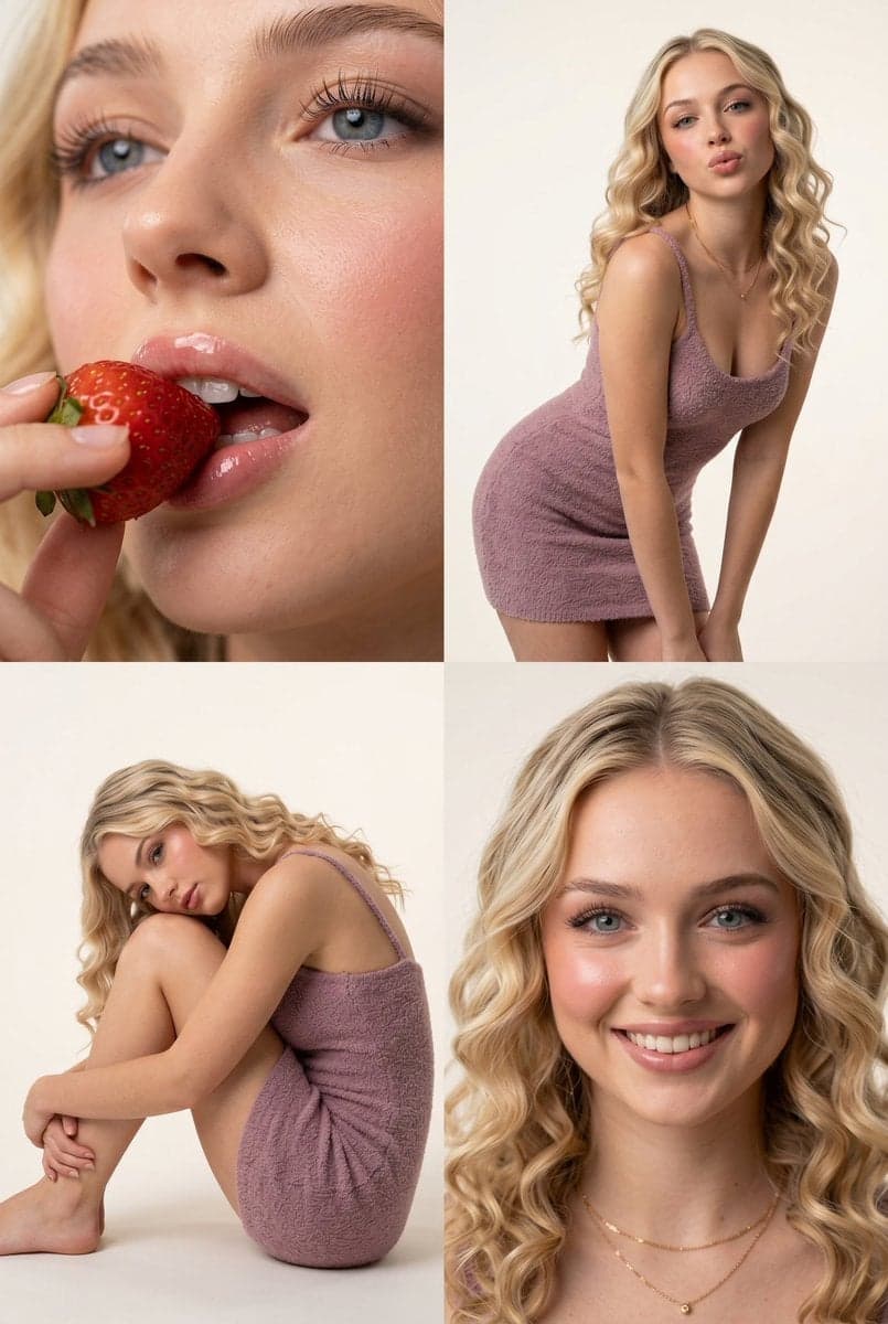 Ultra-photorealistic 8K studio portrait collage of a woman w