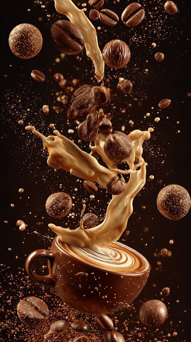 Ultra-cinematic vertical composition of coffee elements susp