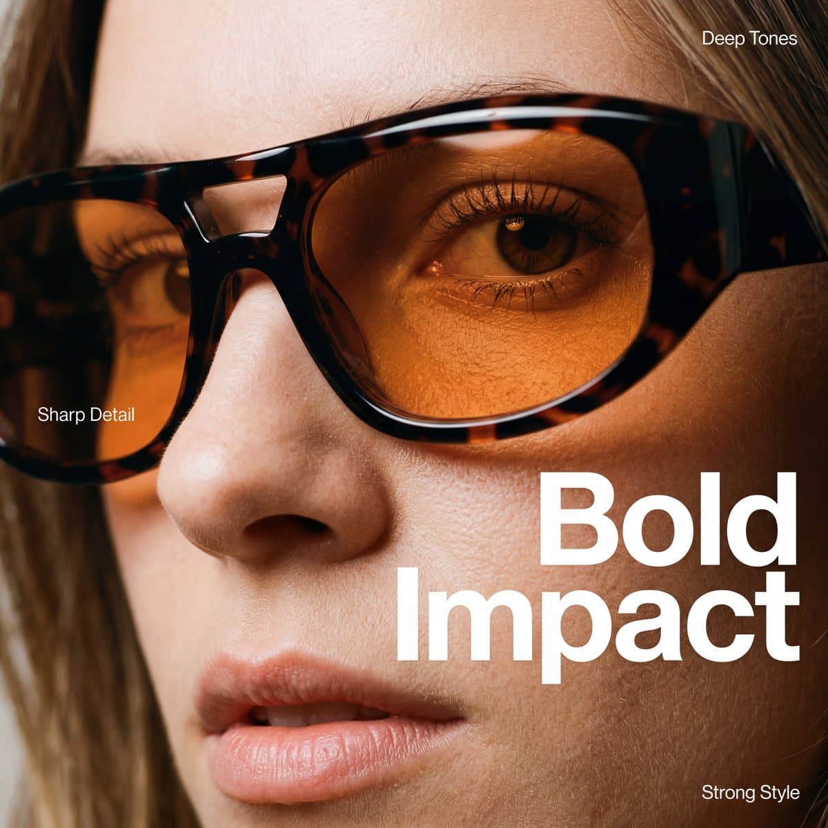 An extreme close-up, high-fashion editorial portrait focusin