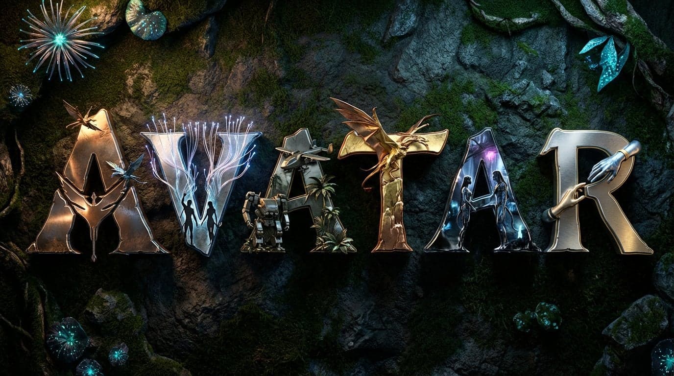 Create a high-quality 3D metallic typography composition of