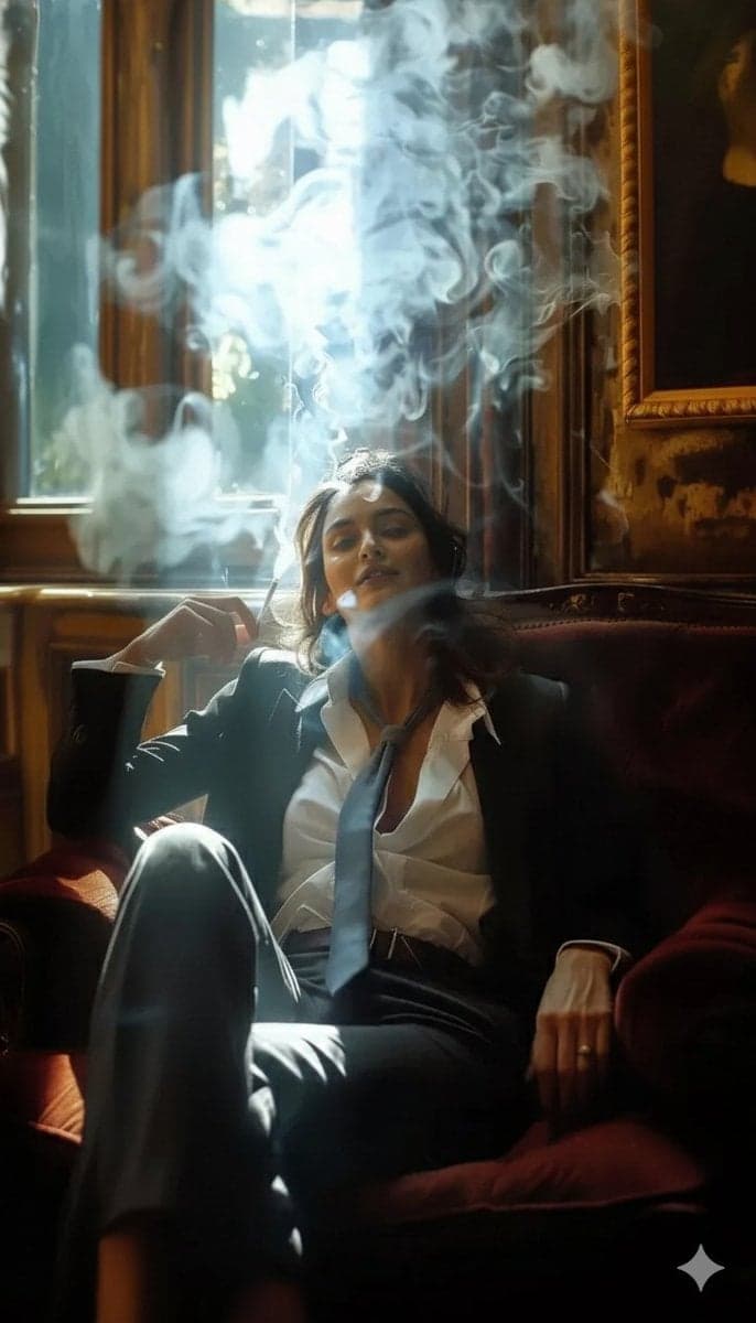 ​A high-definition cinematic portrait of a sophisticated wom