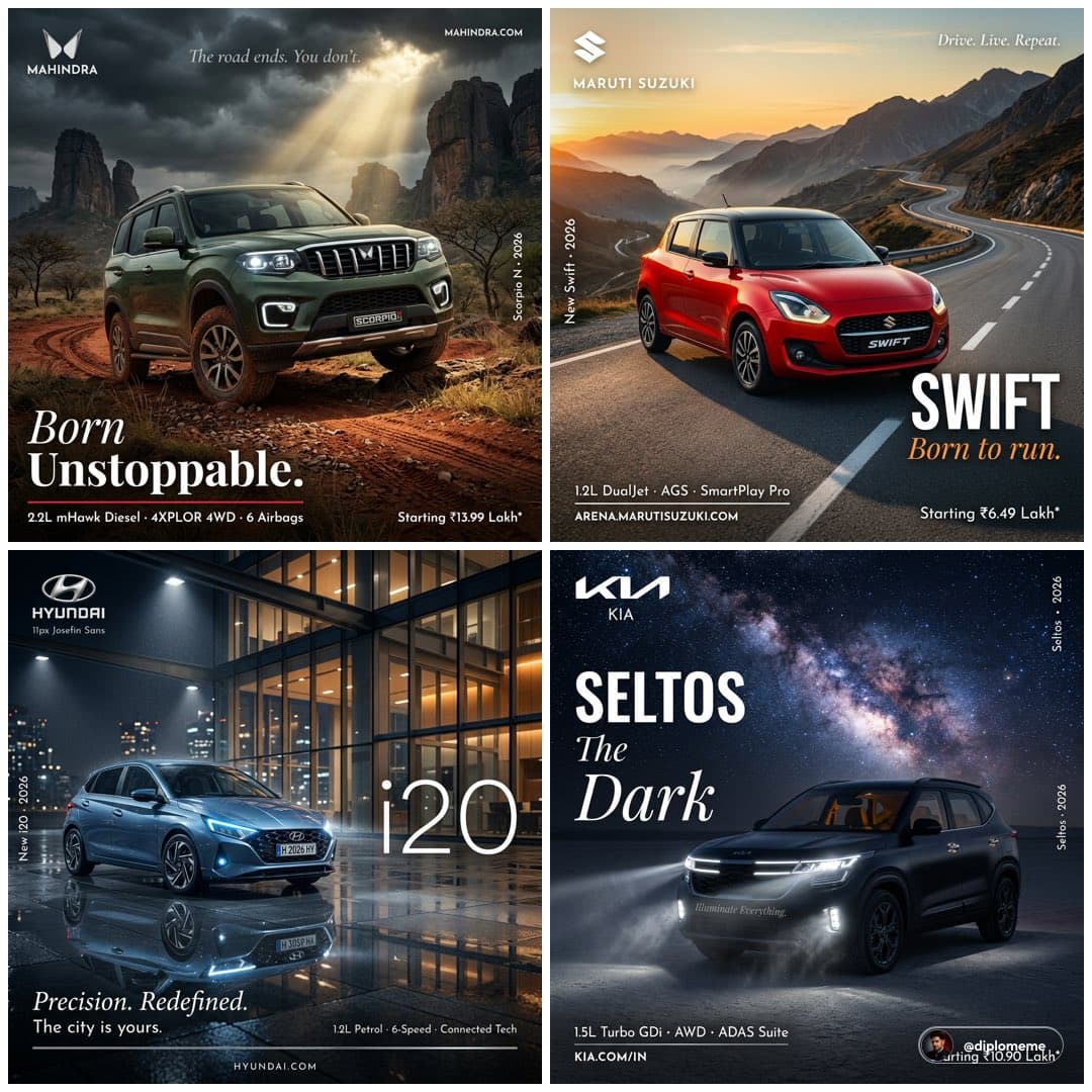 Hyper-realistic professional automotive commercial ad poster