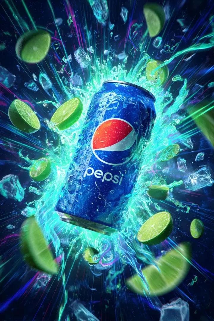 {
 "Ultra-dynamic cinematic advertisement of a blue cola can