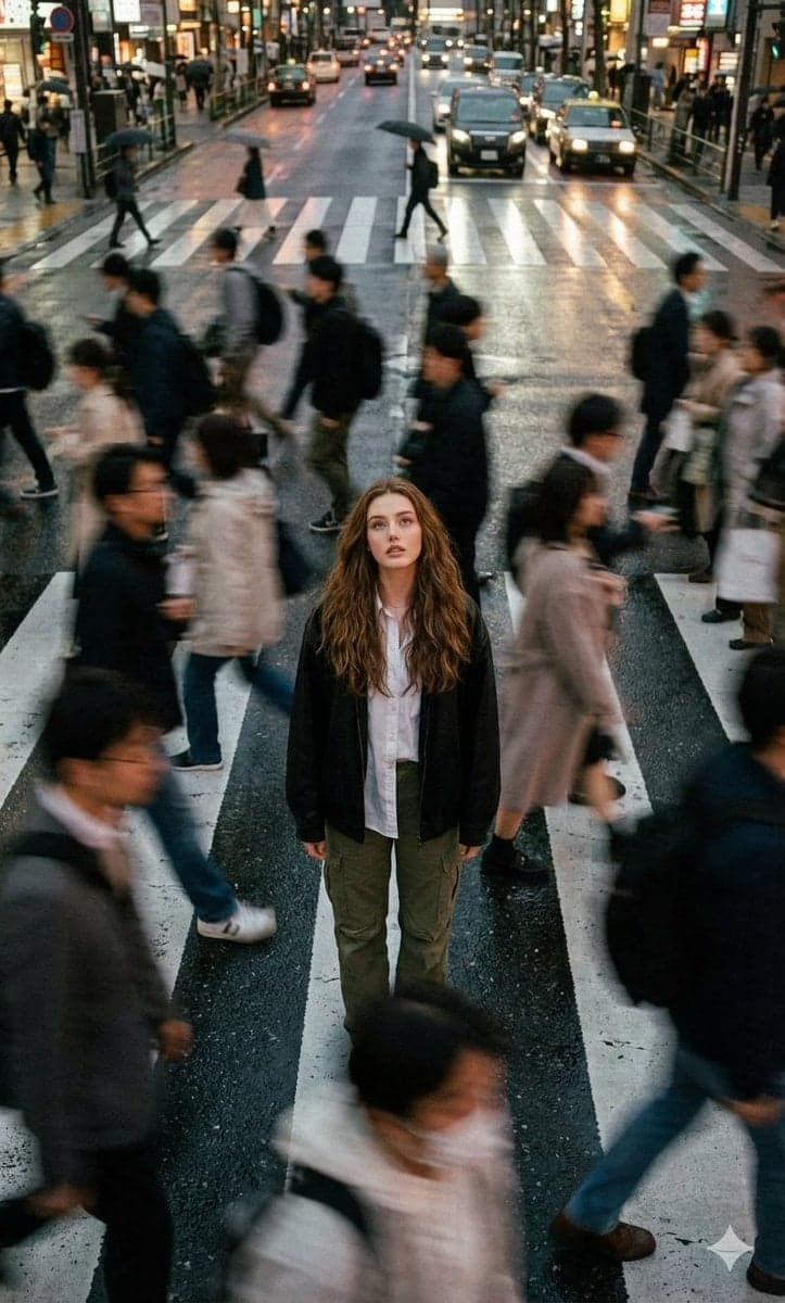 Cinematic street photography capturing a moment in motion wi