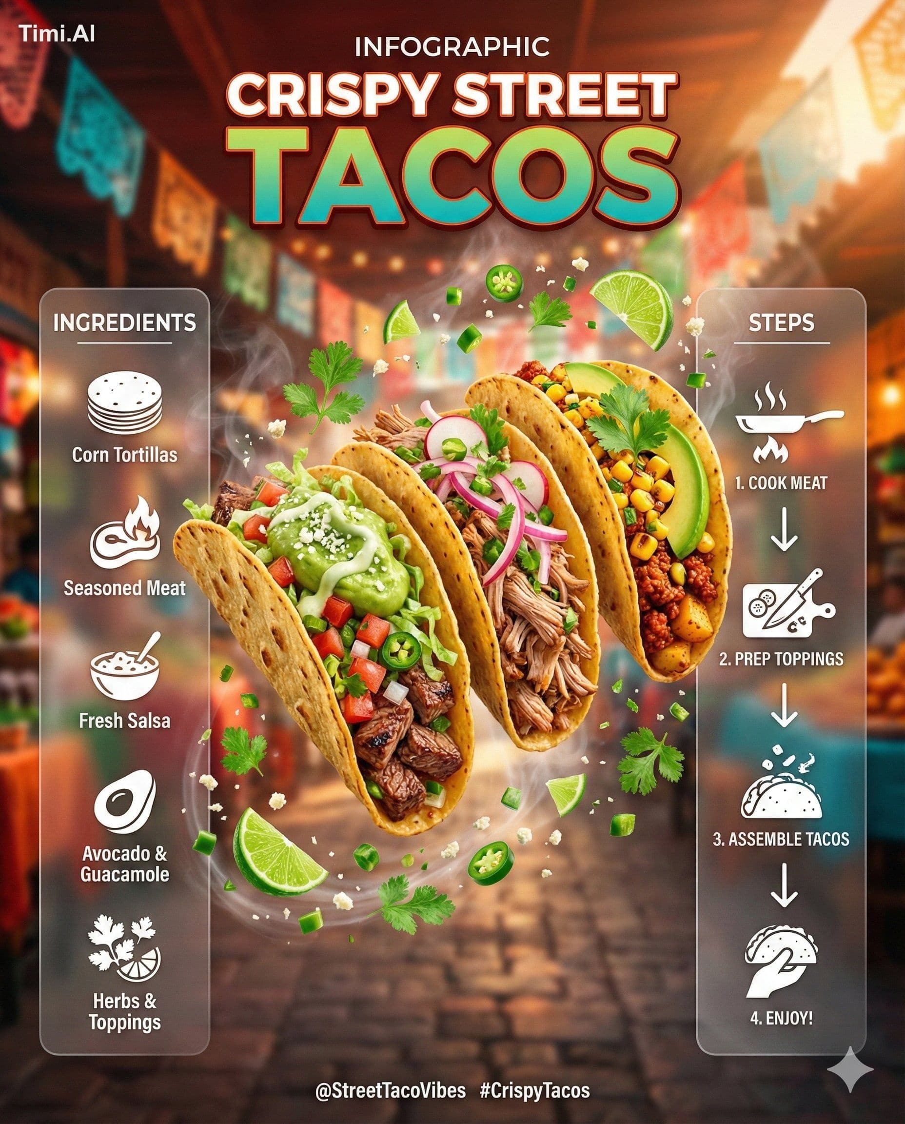 Ultra-viral recipe infographic.
Showcase CRISPY STREET TACOS