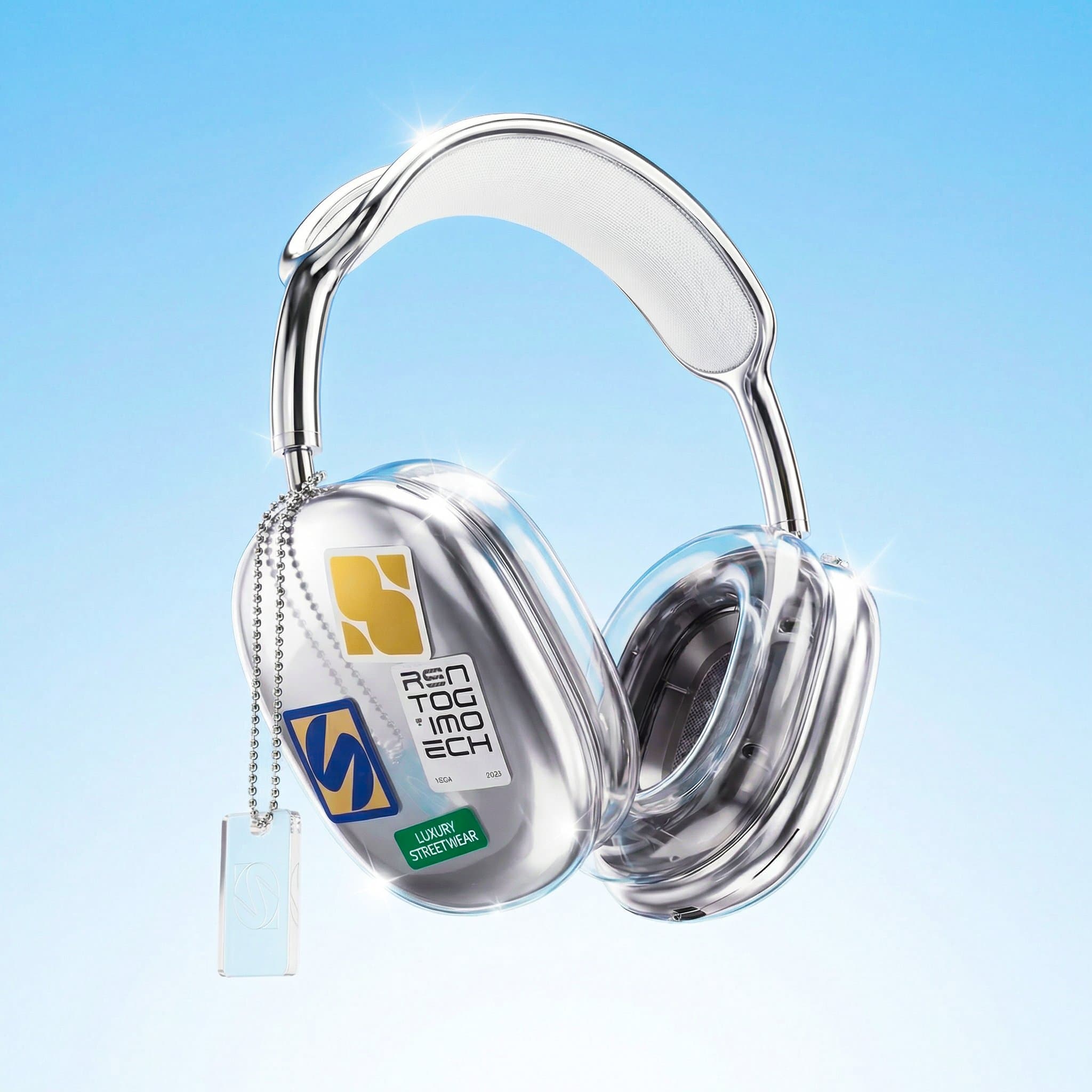 Hyper-polished 3D render of futuristic over-ear headphones f
