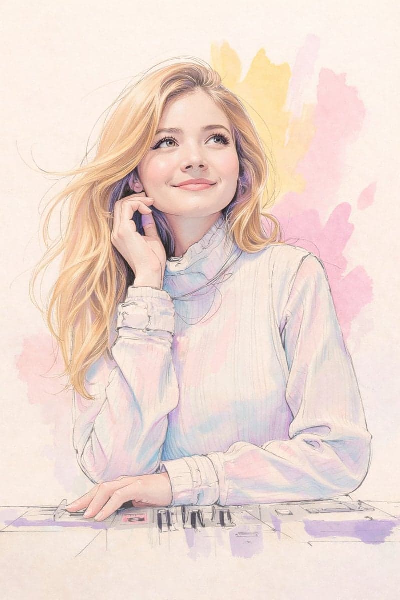 A soft pastel watercolor digital illustration of a young wom