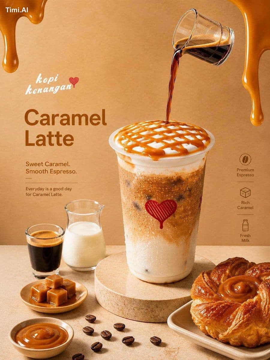 A professional commercial food photography of an iced carame