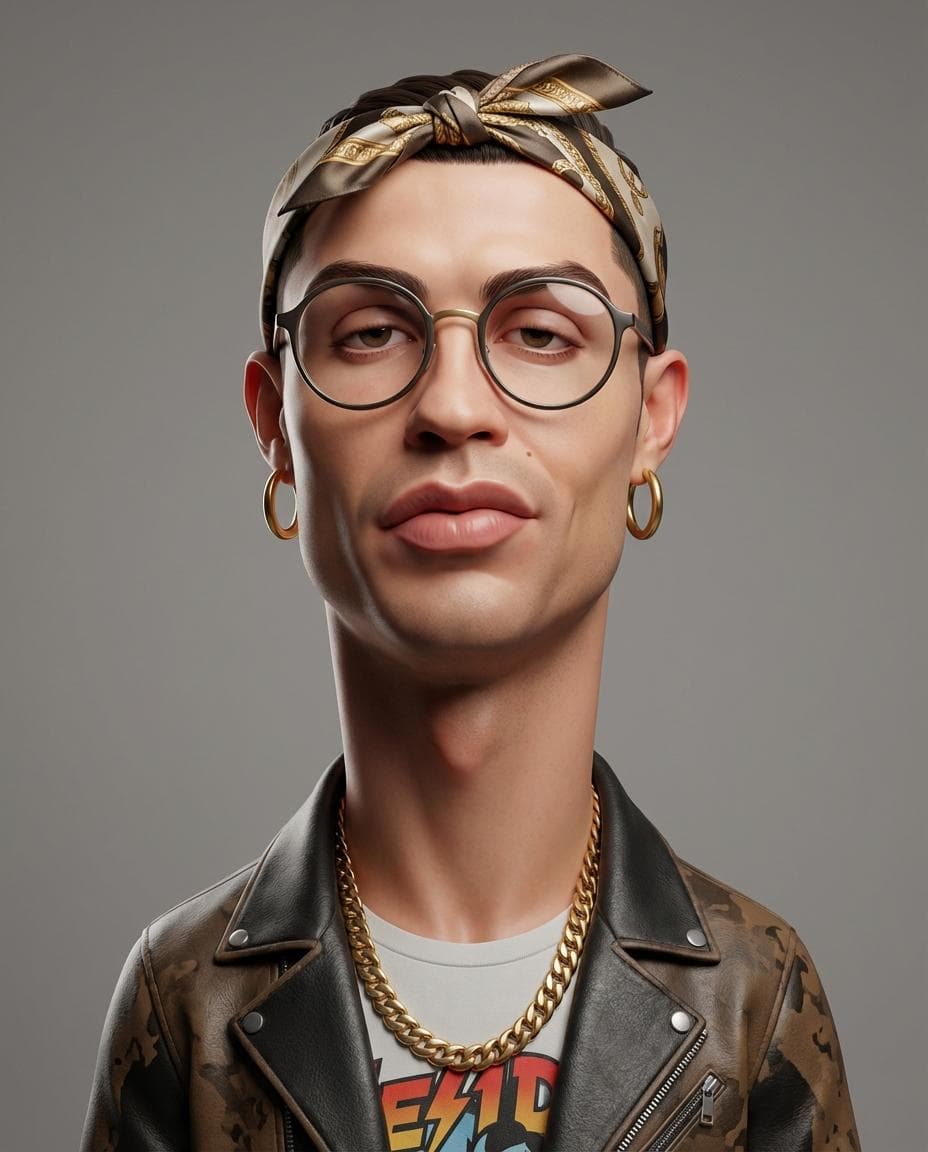 Create an exaggerated stylized 3D caricature character portr
