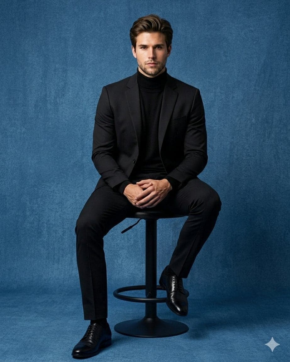 Hyper-realistic luxury studio full-body portrait of a confid