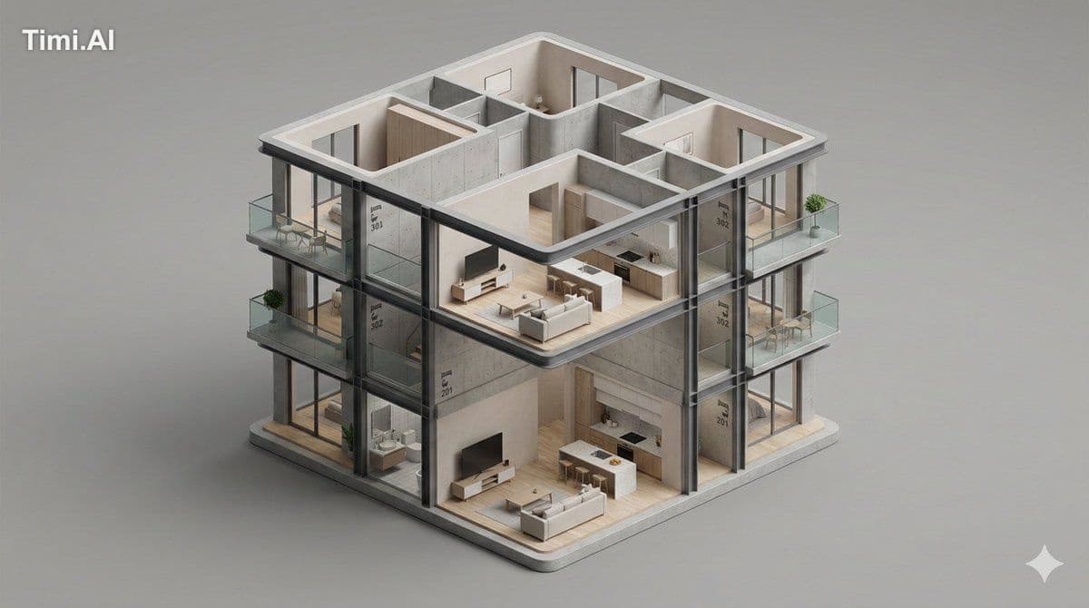 A clean, minimal 3D isometric diorama of a [BUILDING TYPE] s