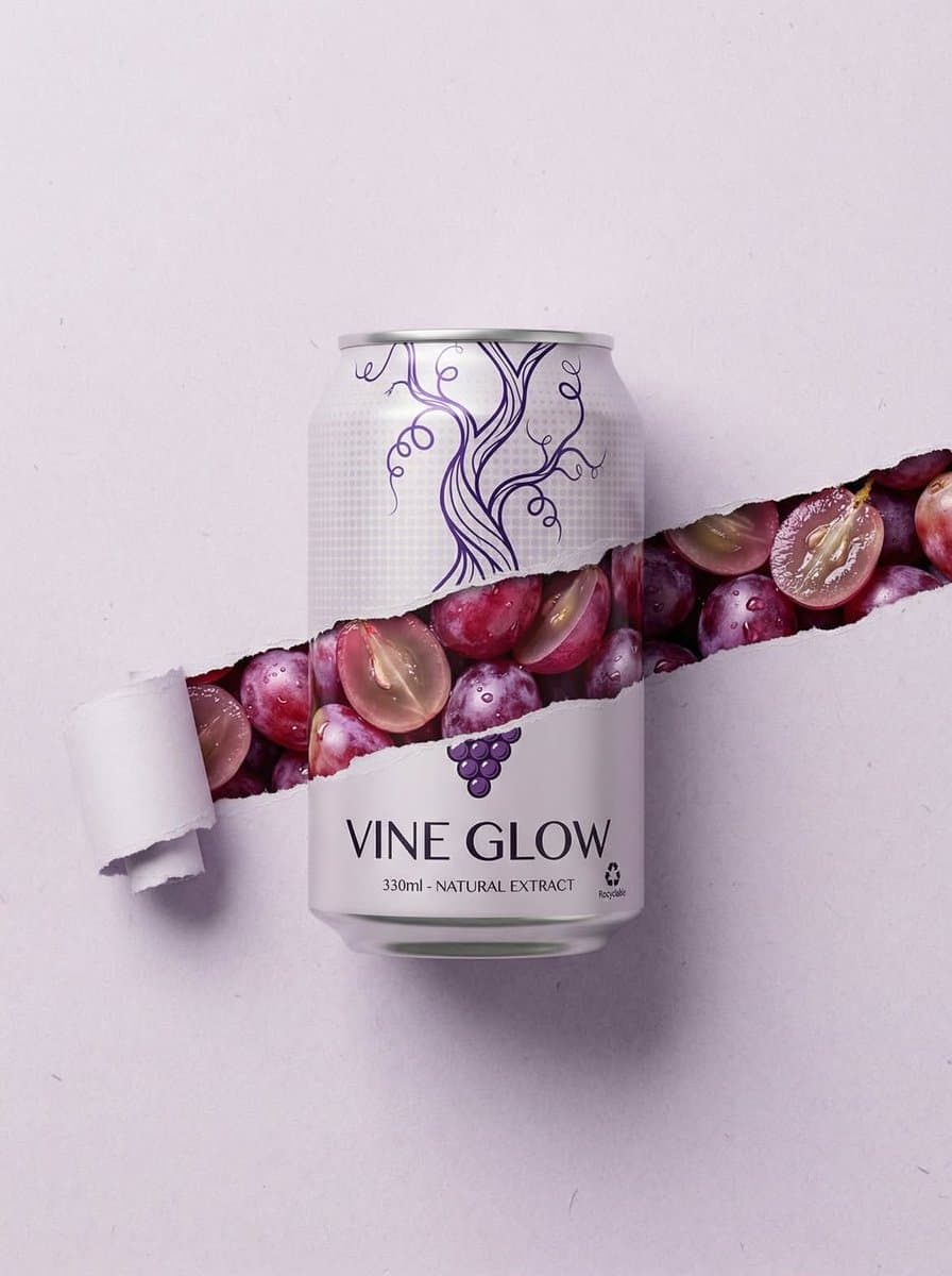 Grape Can – “Vine Glow” Minimalist product photography of a