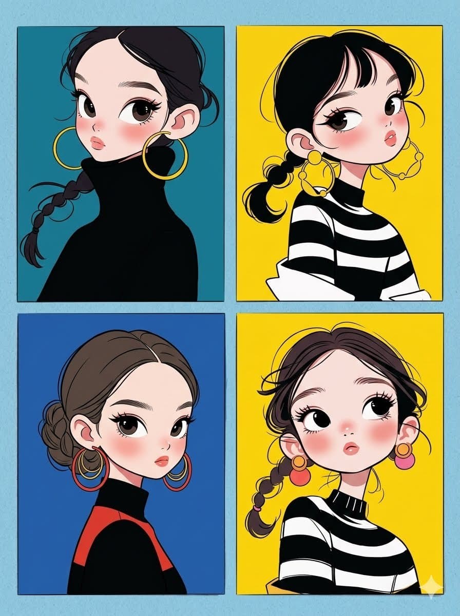 A clean 4-panel grid art collage featuring four distinct, st