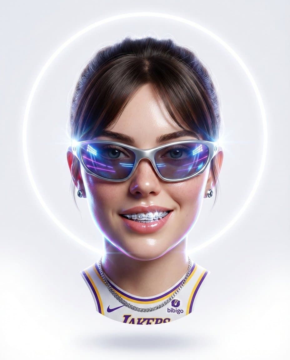 Hyper-stylized dynamic 3D floating head portrait of the atta