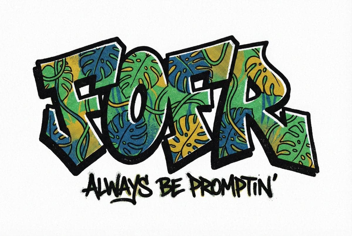 The word fofr as aggressive hard-edge graffiti with a monste