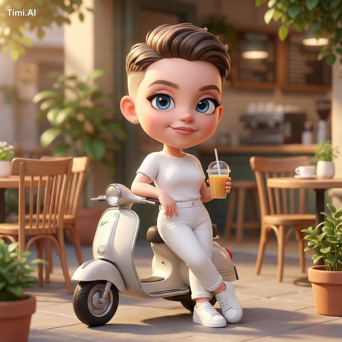 A cute 3D chibi-style character of the uploaded image leanin