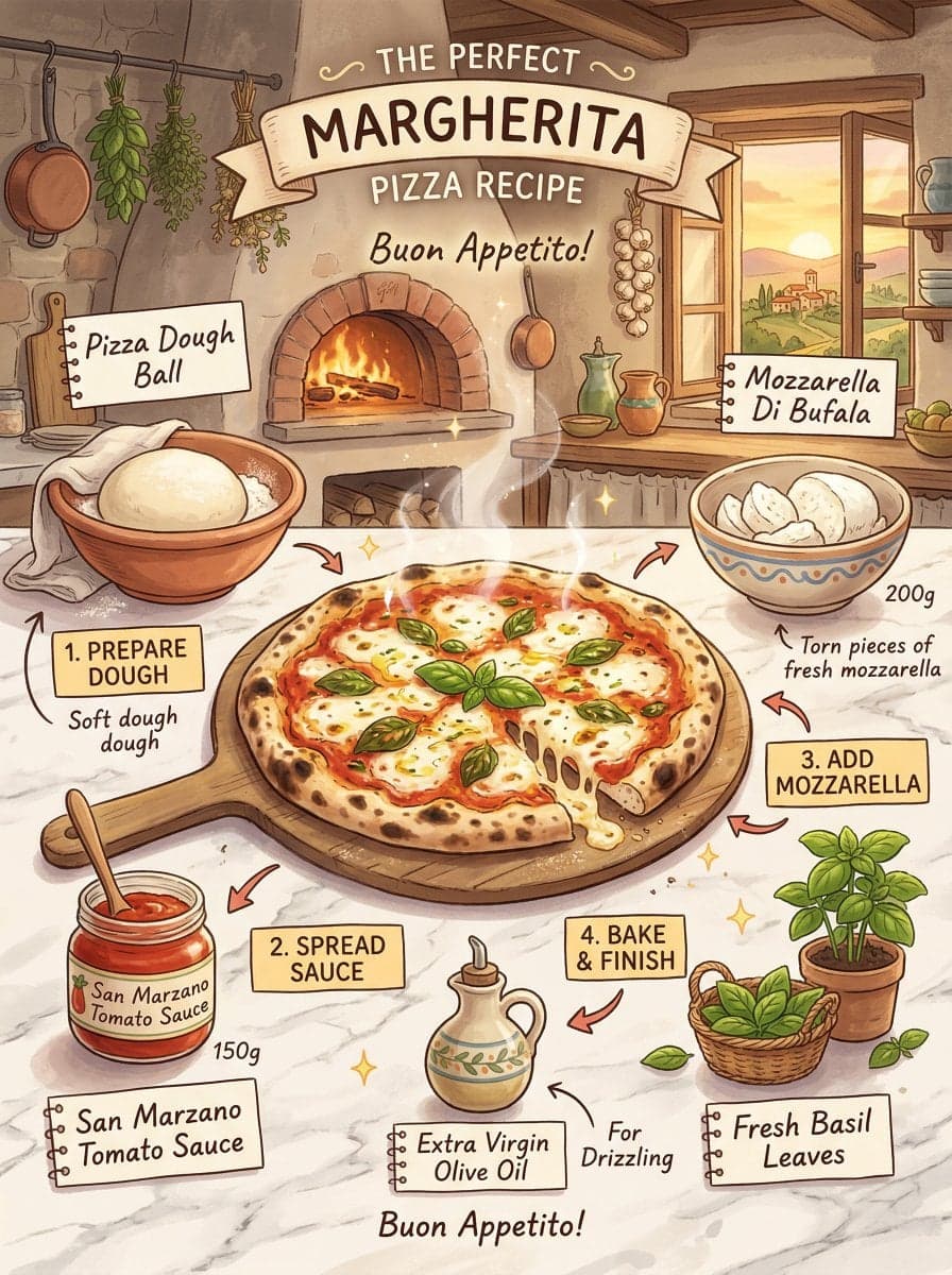 margherita pizza recipe infographic, Studio Ghibli inspired