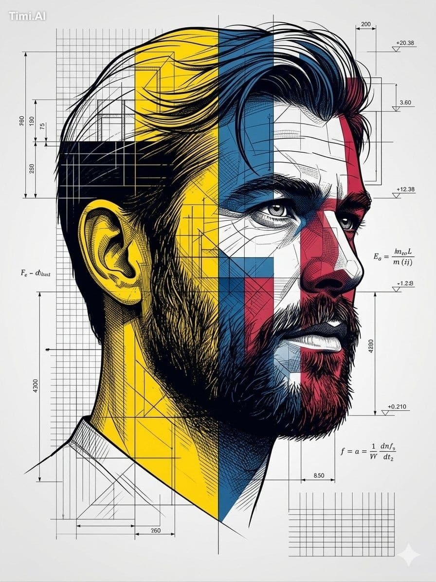 A hyper-detailed modern portrait of a thoughtful man with a 